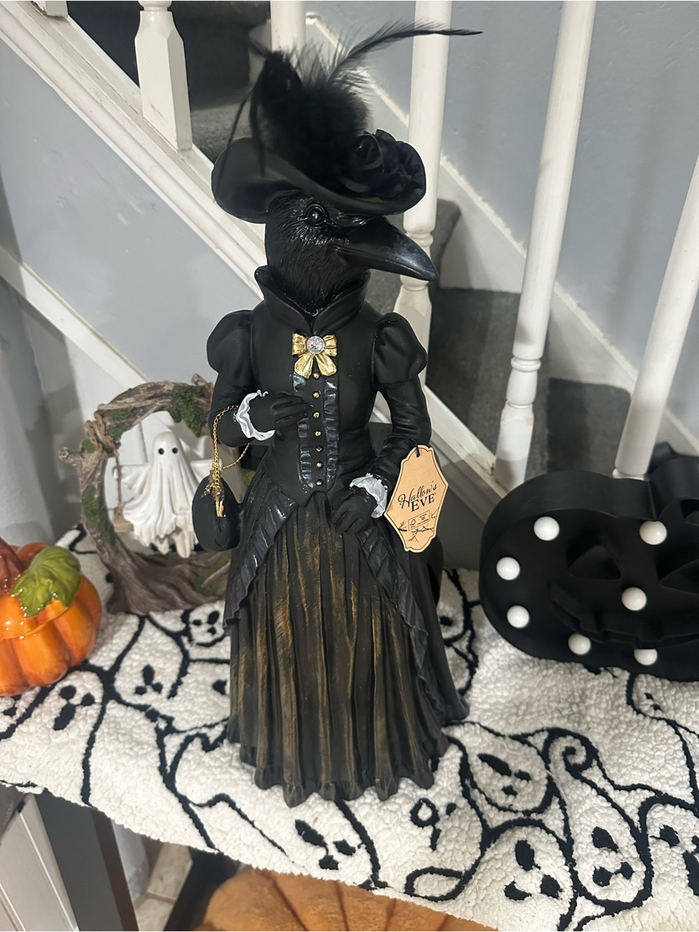 Raven Lady Figurine - Black with Gold Accents